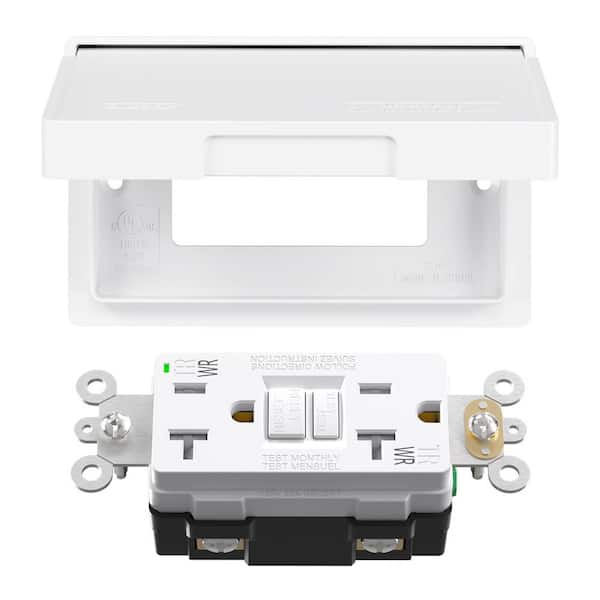 GFCI Outlet with Horizontal Outdoor Cover, Weather Resistant 20 Amp 125V Duplex Outlet, UL Listed, Matte White 1 PC