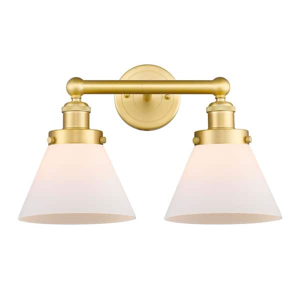 Cone 16.75 in. 2-Light Satin Gold Vanity Light with Glass Shade