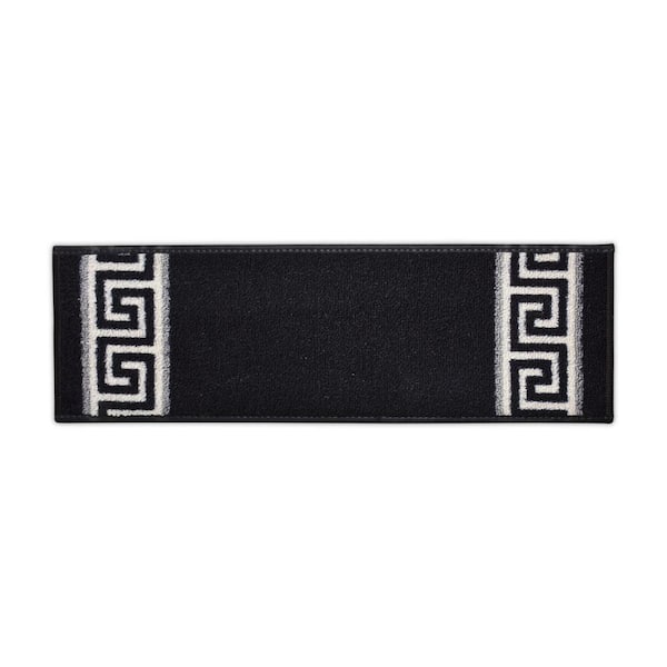 RugStylesOnline Meander Custom Size Black 10.5 in. x 26 in. Indoor Carpet Stair Tread Cover Slip Resistant Backing (Set of 3)