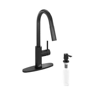 Single-Handle Pull Down Sprayer Kitchen Faucet with Infrared Sensor, Soap Dispenser and Deckplate in Matte Black