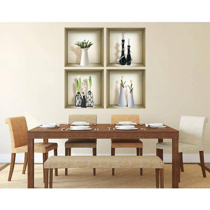 Set of Four 12 x 12 Inch Beige and Black Faux Niche 3D Wall Decals