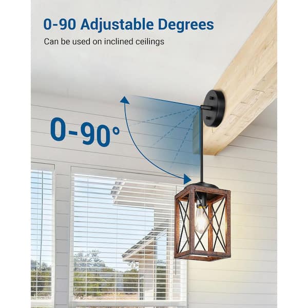 60-Watt 1-Light Adjustable Pipes Pendant Light with Bronze Wooden Grain Shade, No Bulbs Included (2 Pack)