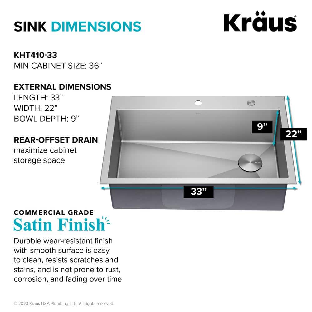 33 Inch Stainless Steel Drop-In Single Bowl Kitchen Sink Set