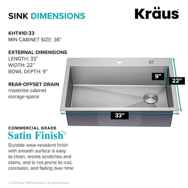 Kraus Loften Undermount/Drop-In Stainless Steel 33 in. 1-Hole Single Bowl Kitchen Sink 