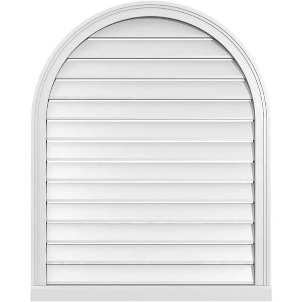 Ekena Millwork 32 in. x 40 in. Round Top White PVC Paintable Gable Louver Vent Functional