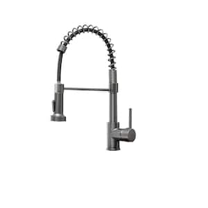 2-Spray Patterns 1.8 GPM Single Handle No Sensor Pull Down Sprayer Kitchen Faucet with Water Supply Hose in Matte Grey