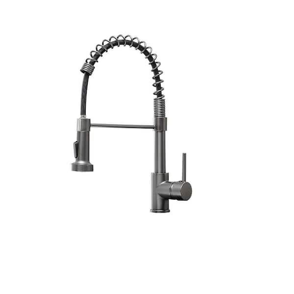 Boyel Living 2-Spray Patterns 1.8 GPM Single Handle No Sensor Pull Down Sprayer Kitchen Faucet with Water Supply Hose in Matte Grey