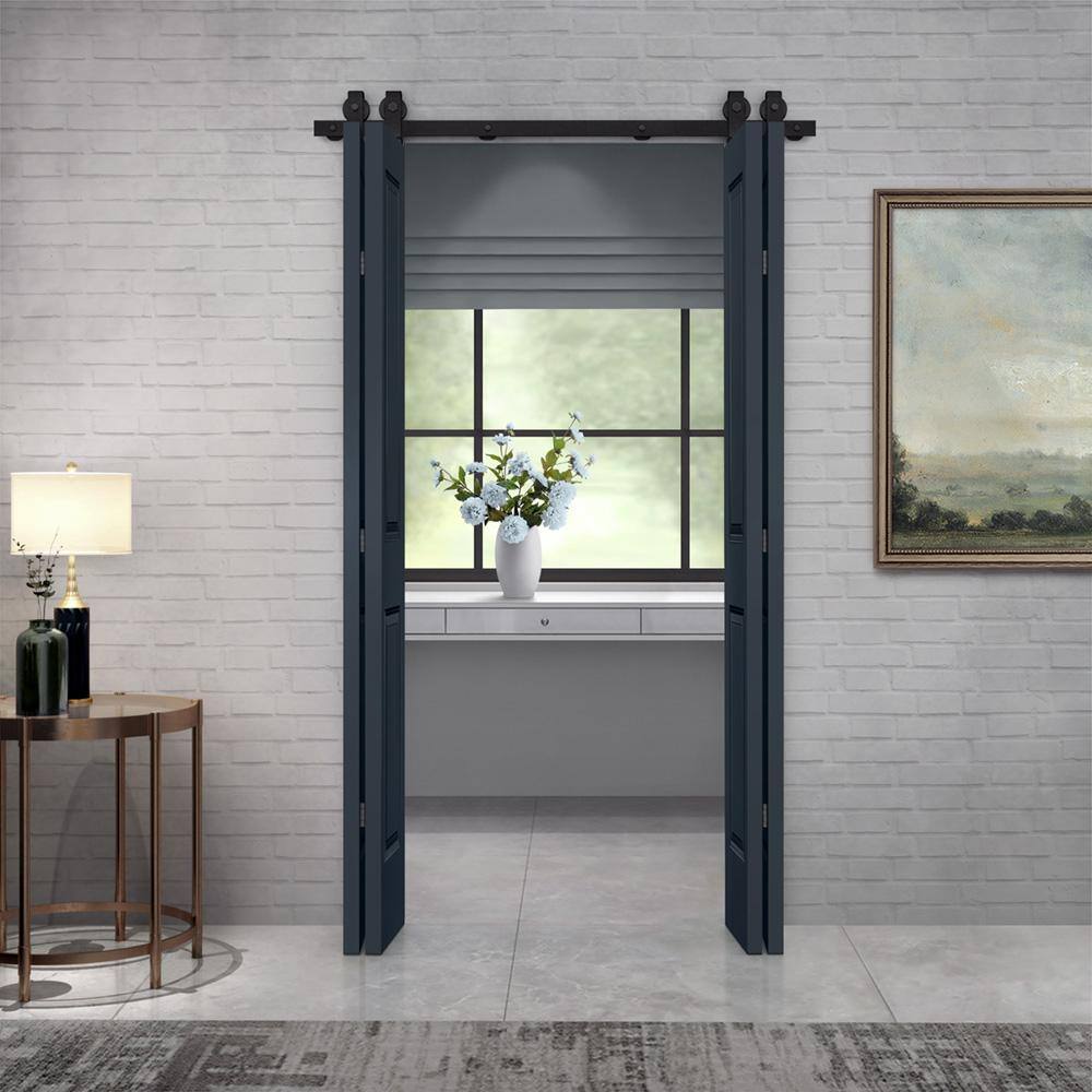 Charcoal Gray MDF Double Bi-Fold Barn Doors with Black Hardware