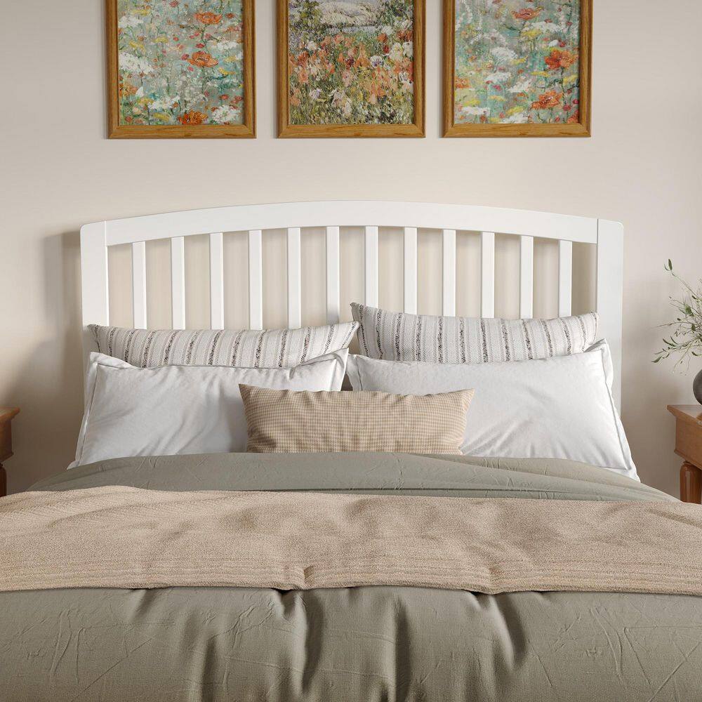 Queen White Wood Slatted Headboard with USB Charging Station