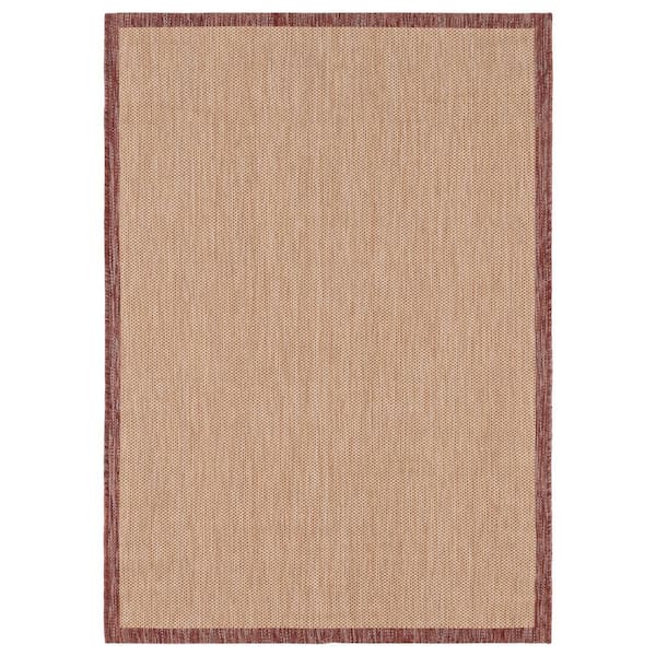 Courtyard 4 x 6 Beige/Red Border Area Rug