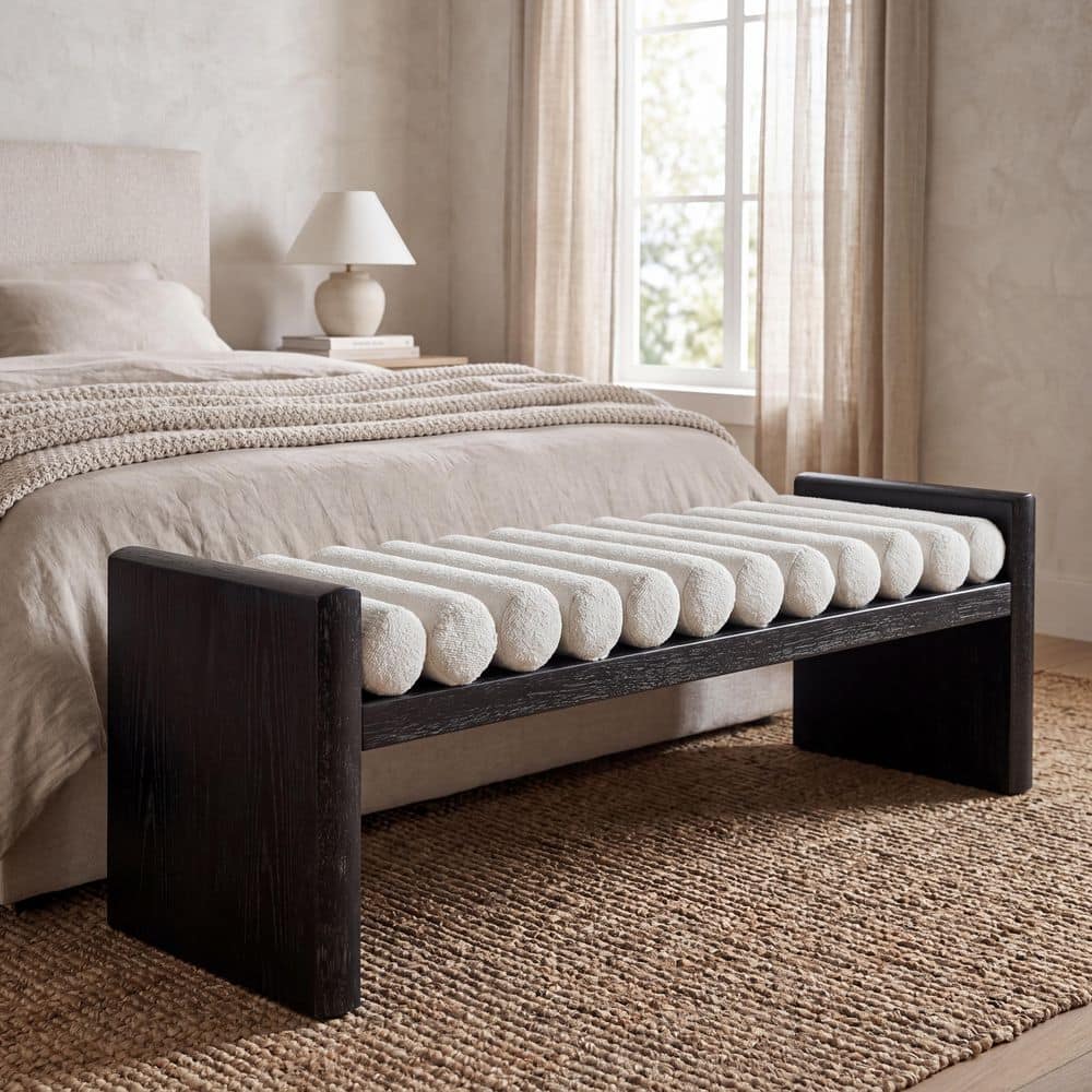 Wanda Modern Black and Beige Chenille Upholstered Ottoman Bench with Solid Wood Frame price history on PriceWatchPro