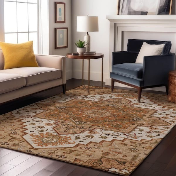 Mayfield Premium Machine Washable Abstract AMF1036 Terracotta 9 ft. x 12 ft. Area Rug