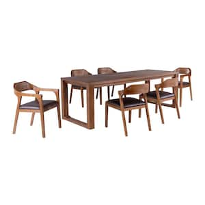 Rasmus 7-Piece Rectangular Chestnut Wire-Brush Acacia Wood Dining Set