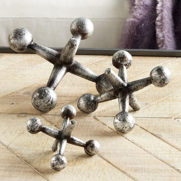 Silver Metal Jack Sculpture (Set of 3)