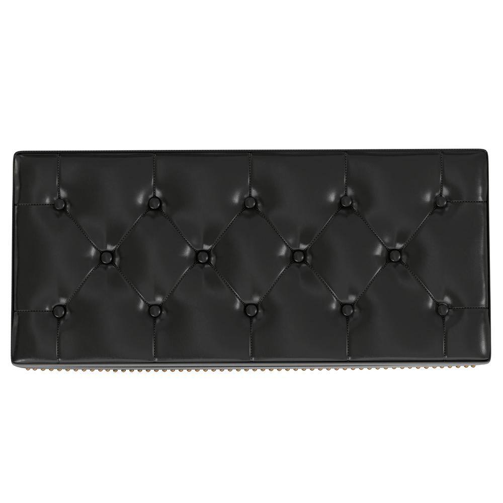 Hamilton Midnight Black Faux Leather Tufted Storage Footstool