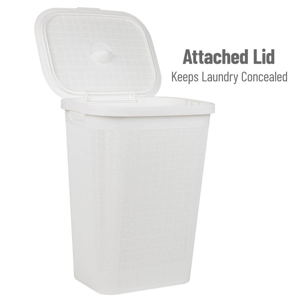White Large Slim Plastic Laundry Hamper with Lid