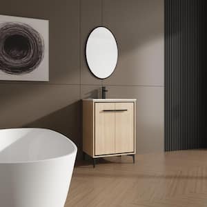 24 in. W Single Sink Freestanding Bath Vanity in Oak with White Ceramic Top