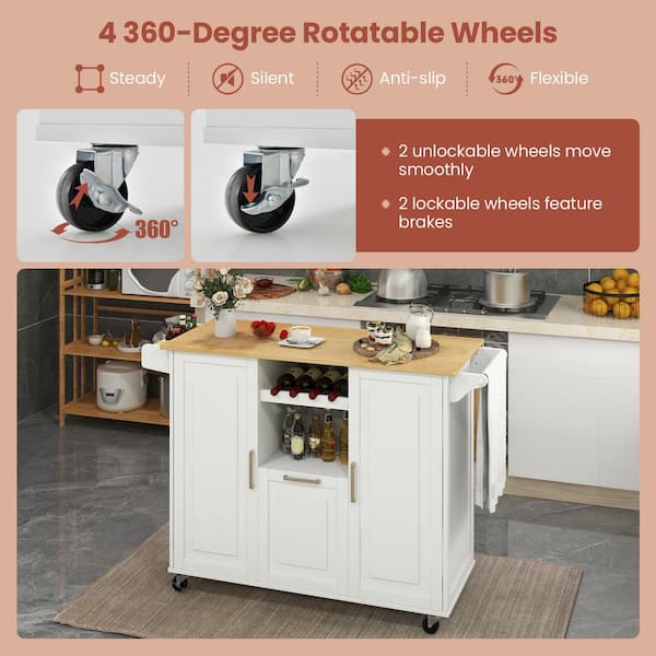 Kitchen Island on Wheels - Portable Kitchen Cart with Drop Leaf and  Lockable Casters, Rolling Kitchen Island with Wine Rack/2 Tier Open  Shelves/1 Drawer/2 Large Cabinets/Spice Rack,Towel Rack