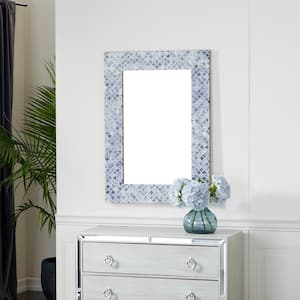36 in. x 26 in. Quatrefoil Rectangle Framed Blue Wall Mirror with Bone Inlay
