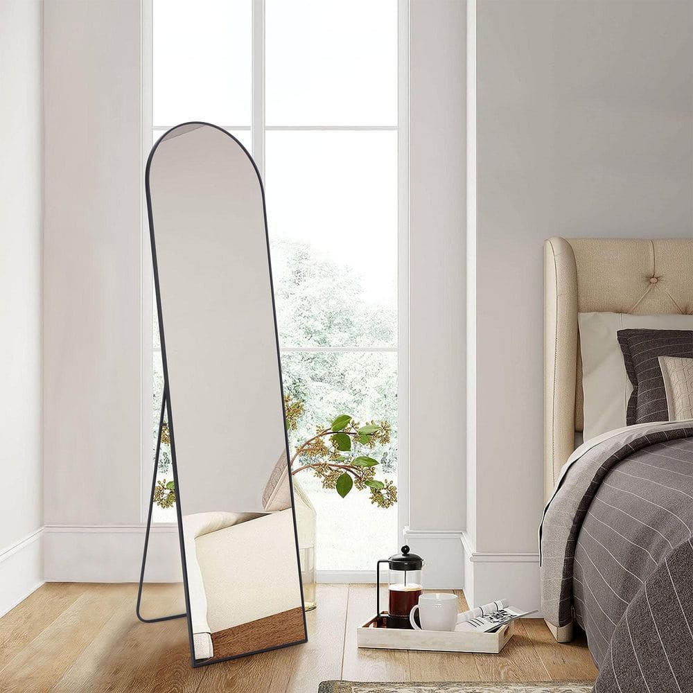 Mayeerty Black 16 in. W x 59 in. H Arched Metal Thin Frame Full Length Mirror, Floor and Wall Mounted Dressing Mirror for Bedroom, image size:1000x1000