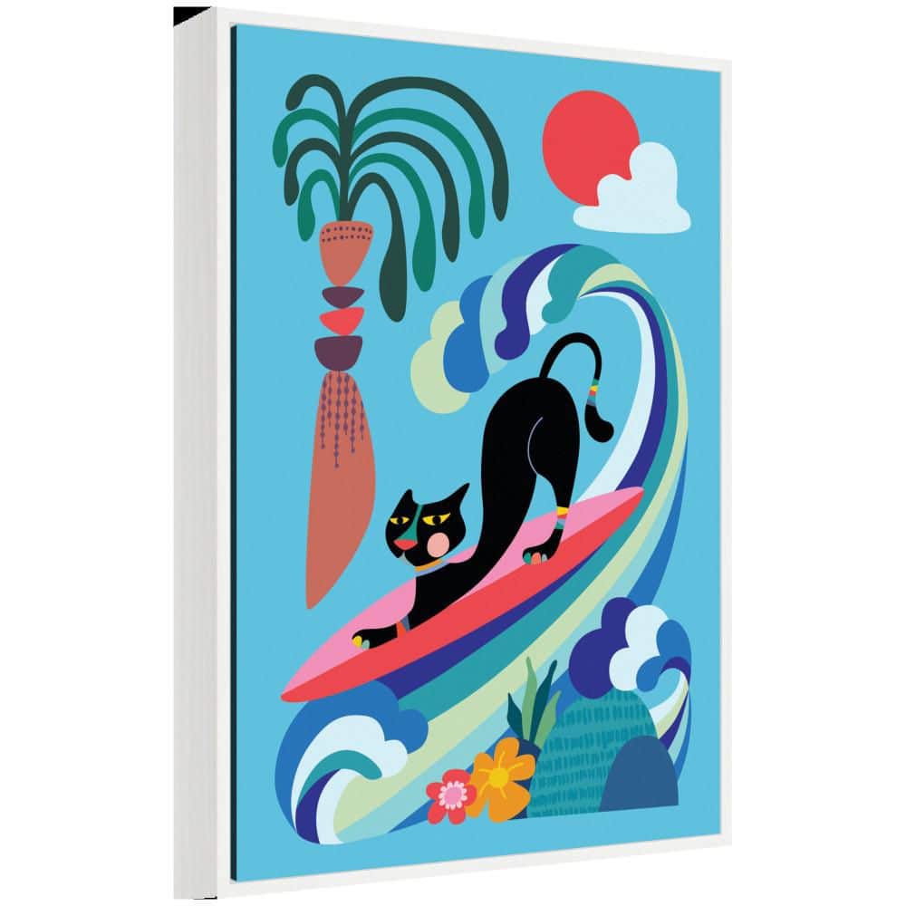 "Sylvie ""Vibrant Whimsical Ocean Surf Cat"" by Rachel Lee Framed Cat Art Print 23 in. x 33 in." price history on PriceWatchPro