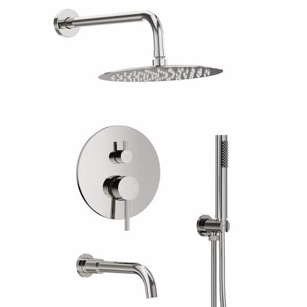 YAWWALK Double Handles 3-Spray 10 in. Wall Mount Shower Head Tub and Shower Faucet 2.5 GPM in. Chrome (Valve Included)