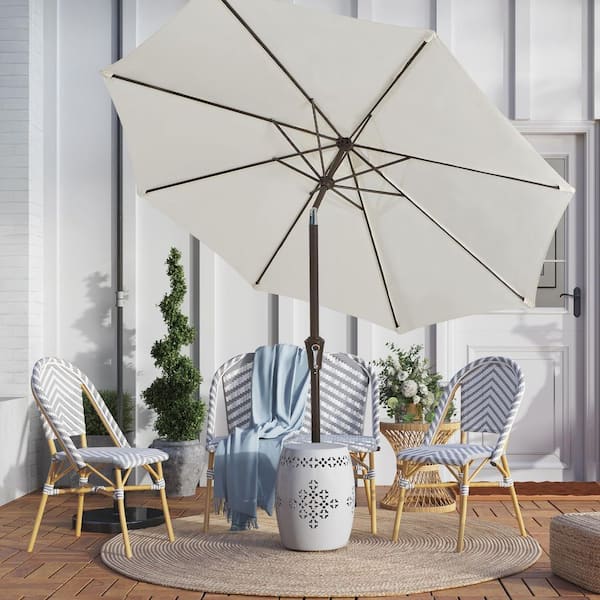 9 ft. Outdoor Market Patio Umbrella with Hand Crank Lift in Off-White