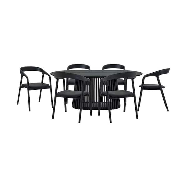 Armen Living Pasadena Apache 7-Piece Oval Black Wood Top Dining Room Set Seats 6