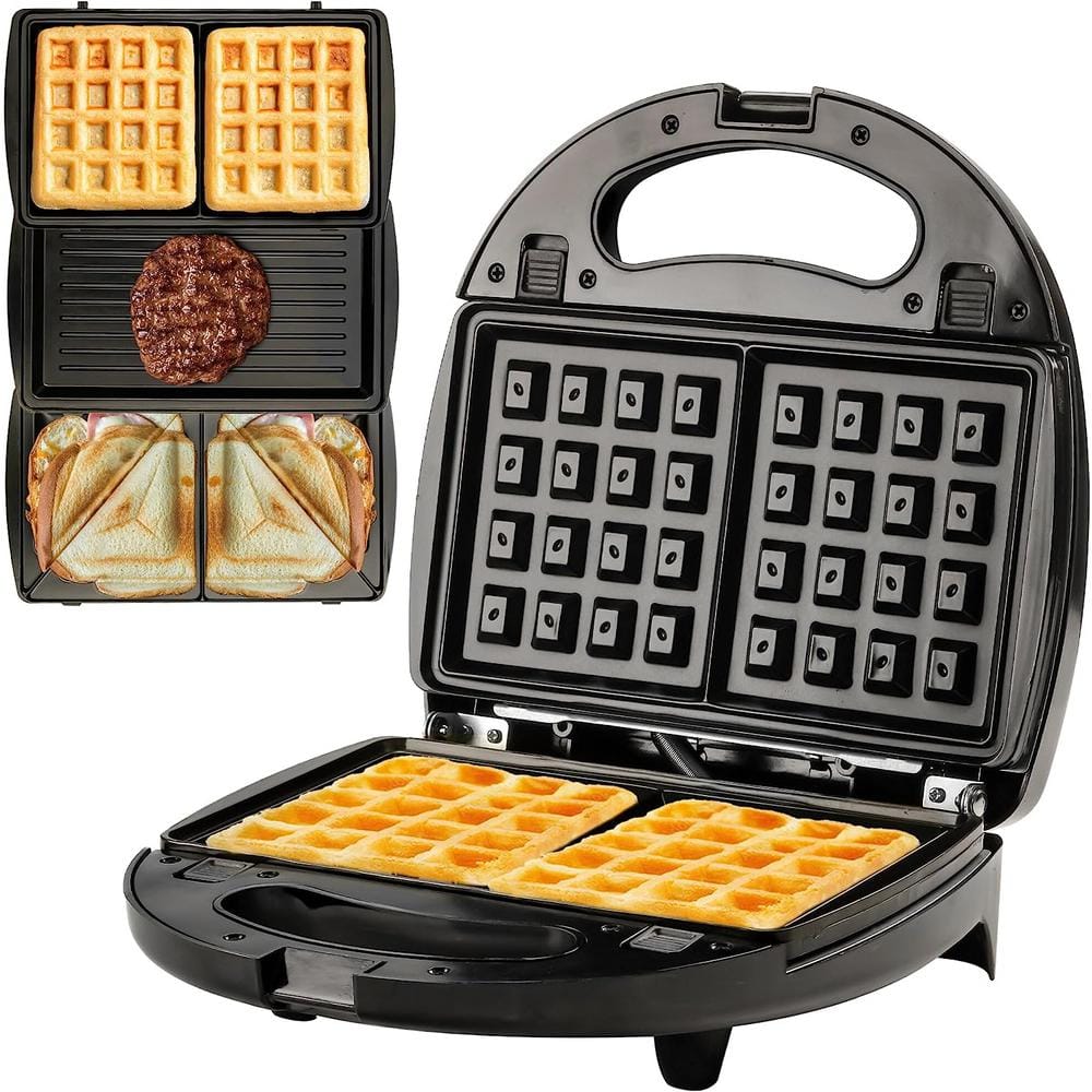 3-in-1 Sandwich Maker with Removable Plates, FOHERE Waffle Maker and Panini  Press Grill, 1200W, Black