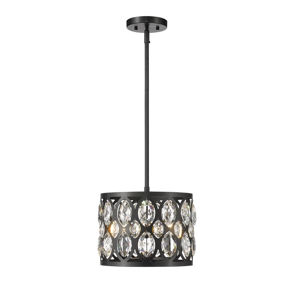 Dealey 3-Light Matte Black Chandelier with Steel Plus K9 Crystal Shade