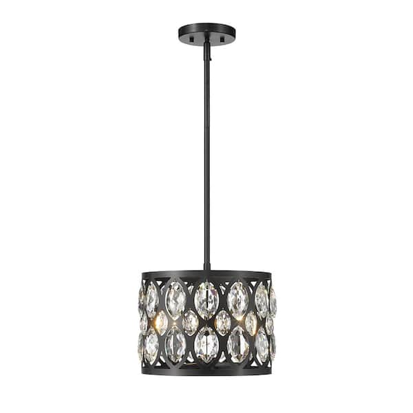 Unbranded Dealey 3-Light Matte Black Chandelier with Steel Plus K9 Crystal Shade