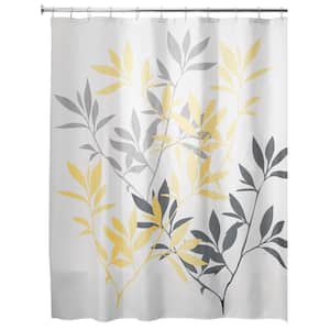Yellow/Gray 72 x 72 in. Leaves Shower Curtain