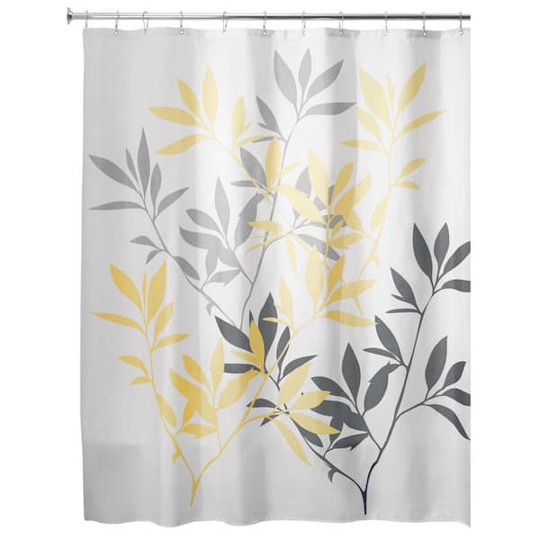 IDESIGN Yellow/Gray 72 x 72 in. Leaves Shower Curtain