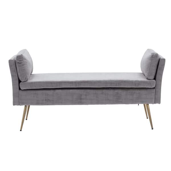 HOMEFUN Modern Gray Polyester Fabric Amhers Upholstered Bench with Pillows
