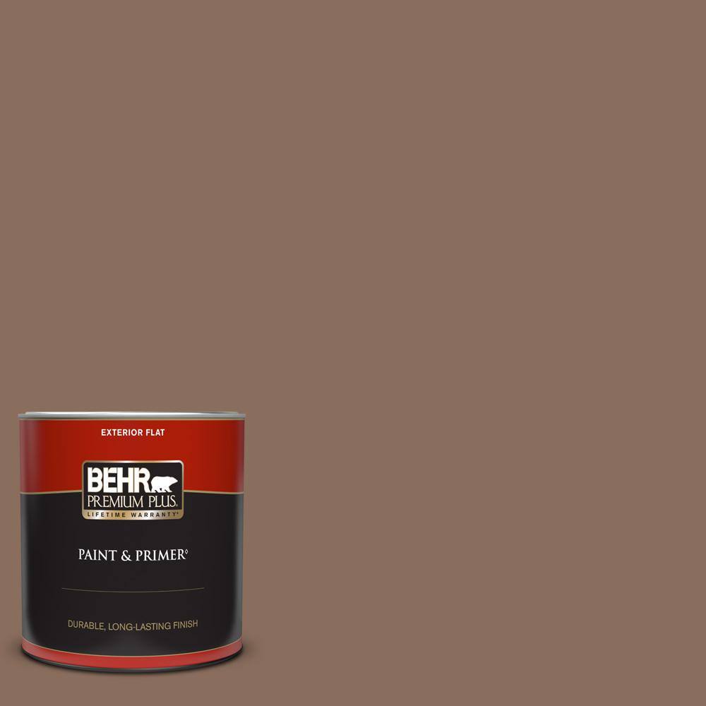 BEHR PREMIUM PLUS 1 qt. #N190-6 Nut Brown Flat Exterior Paint & Primer ...
