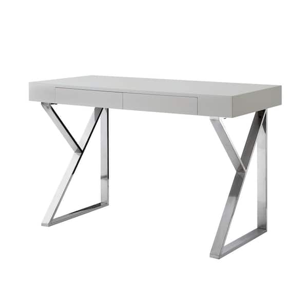 Inspired Home Biaochi 47.6 in. Wide Rectangular Light Grey/Chrome Composite Material 2 Drawers Office Desk With Storage