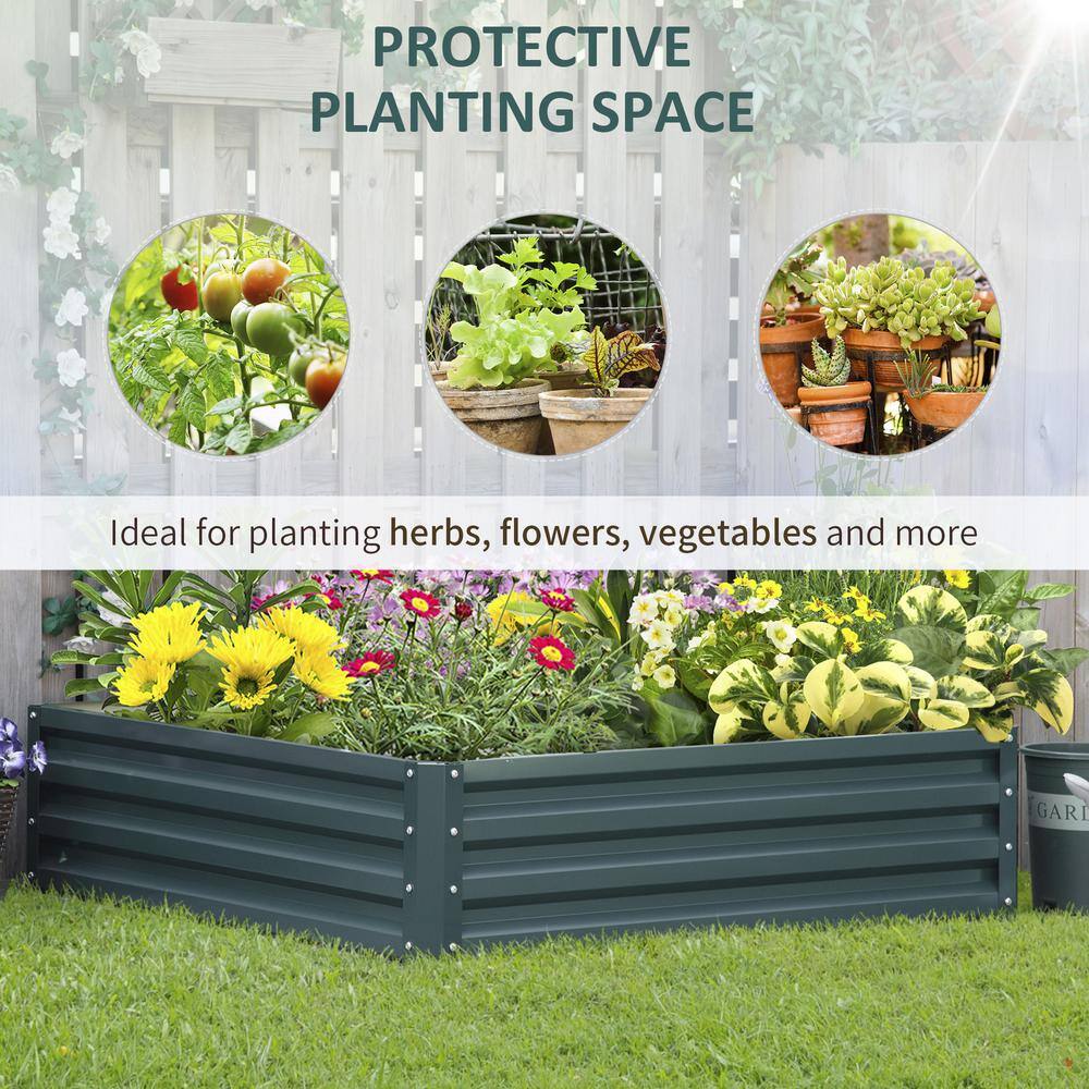 Outsunny Green Galvanized Metal Raised Garden Bed, 4' x 4' x 1'