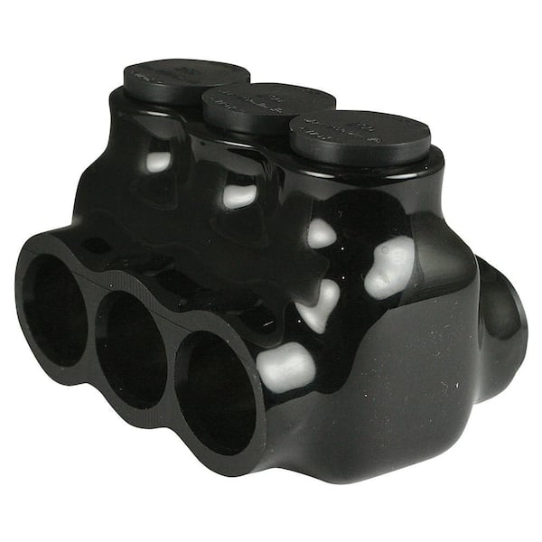 6 AWG - 250 MCM 600-Volt 3-Ports Multi Tap Connector Insulated Dual Sided, Black