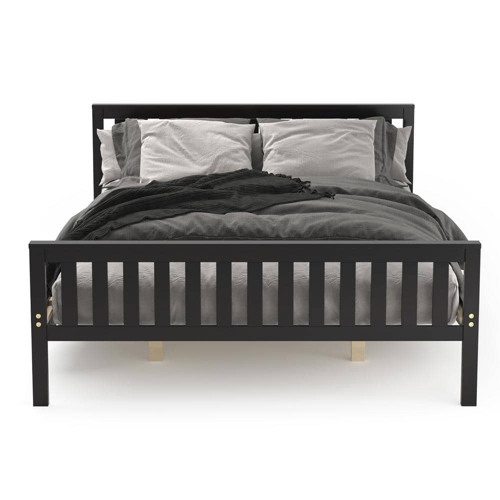Elegant Espresso Queen Platform Bed with Wooden Frame and Headboard