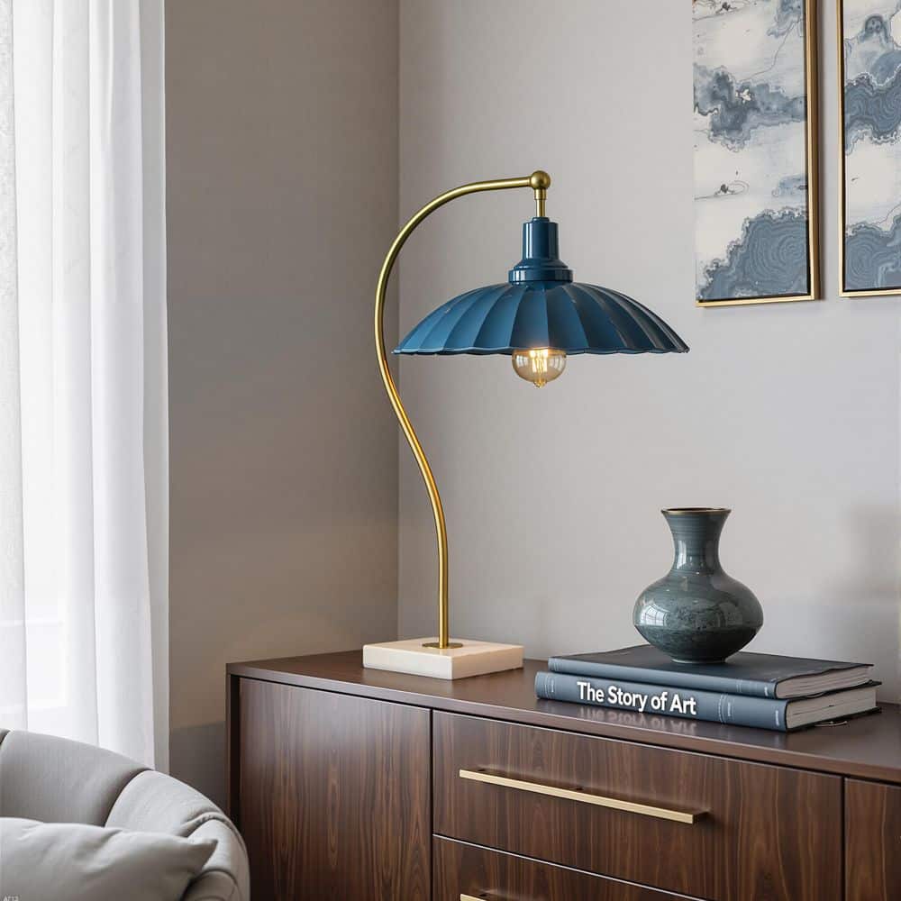 Penelope 24 in. Polished Brass Table Lamp with Blue Metal Shade price history on PriceWatchPro