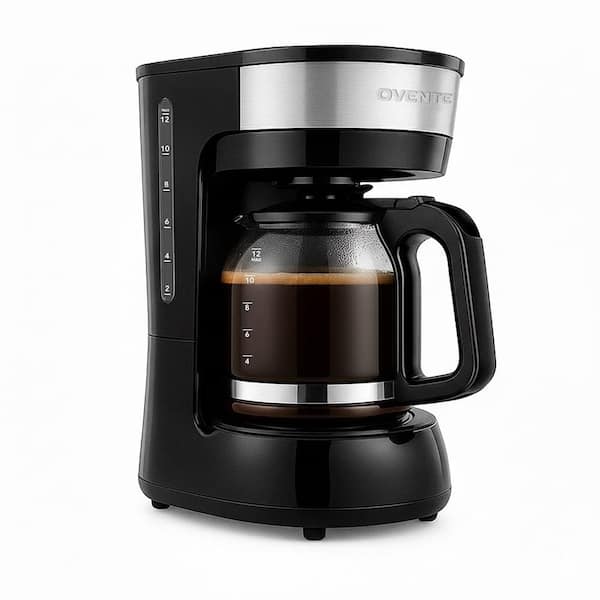 OVENTE 12-Cup Drip Coffee Maker, with Reusable Filter and Borosilicate Glass Carafe, Black CM412B