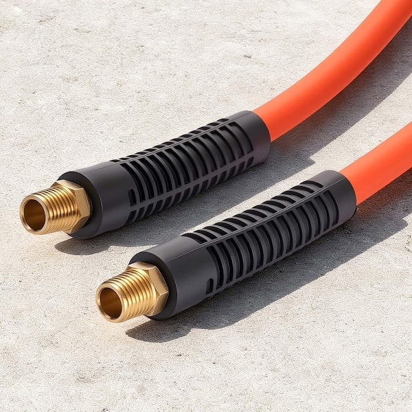 Air Hose, 3/8in. x 50ft. Hybrid Air Hose, Lightweight, Kink Resistant, Pneumatic Hoses 1/4 in. Solid Brass Male Fitting