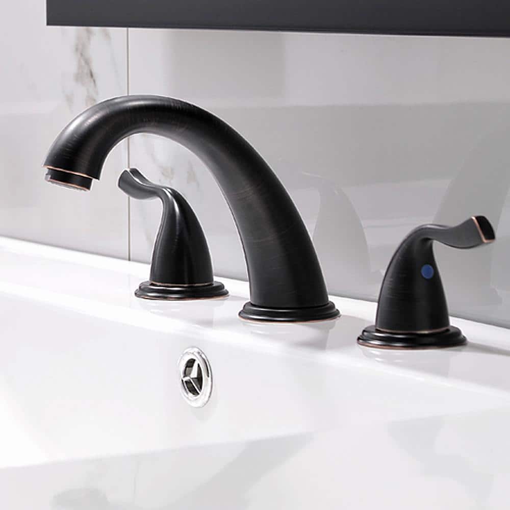 Oil Rubbed Bronze 8-Inch Widespread Bathroom Faucet with Pop-Up Drain