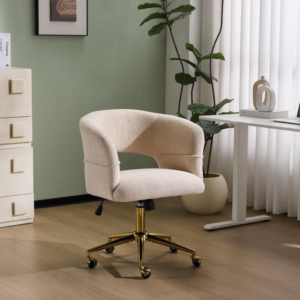 Velvet Fabric Task Chair in Beige with Circle-Shaped Arms price history on PriceWatchPro