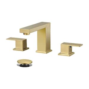 304-Stainless Steel 8 in. Widespread Double Handle Bathroom Faucet with Drain Kit Included in Gold