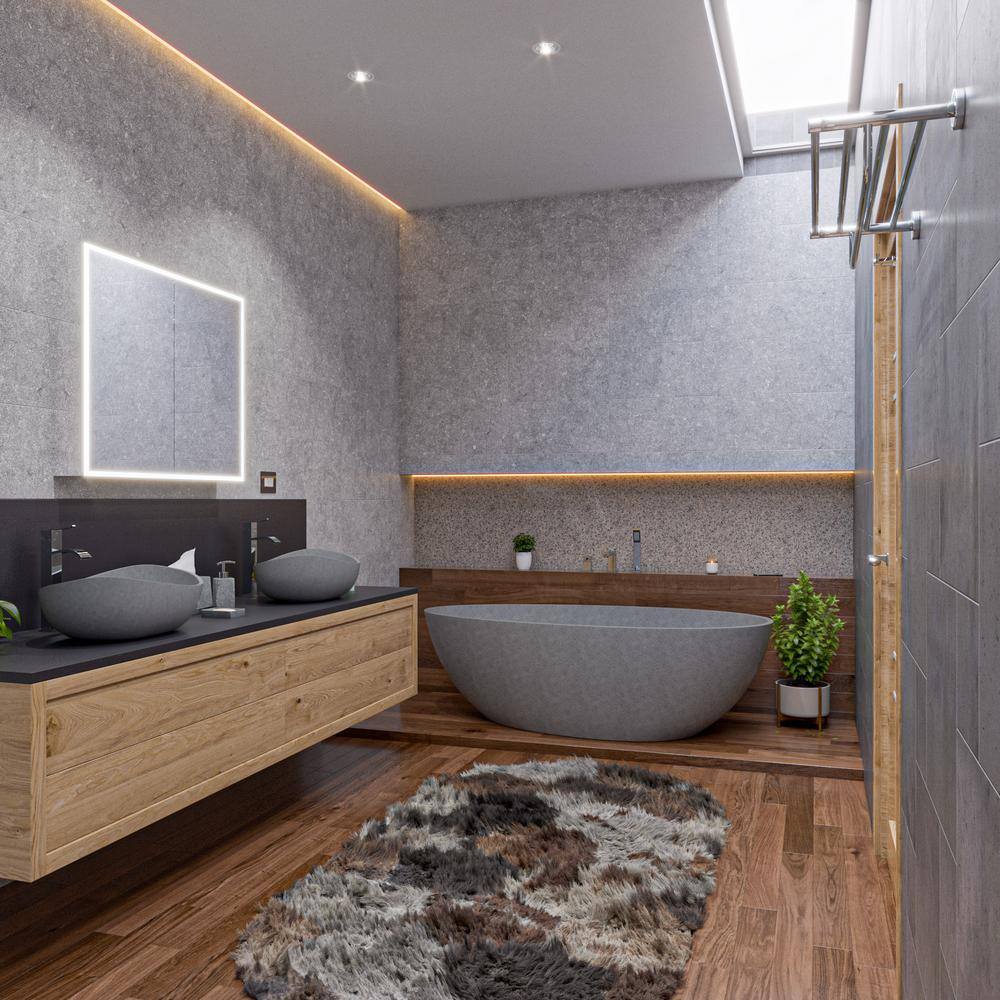 72'' Gray Matte Freestanding Oval Concrete Soaking Bathtub