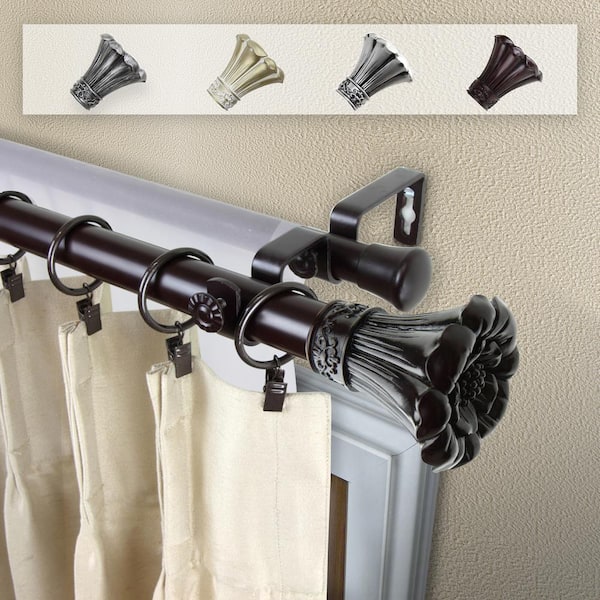 Rod Desyne 28 in. - 48 in. 1 in. Blossom Double Curtain Rod Set in Mahogany