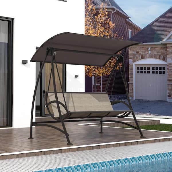 domi outdoor living 3 Person Metal Porch Patio Swings with Adjustable Canopy LQMR9393 The Home Depot