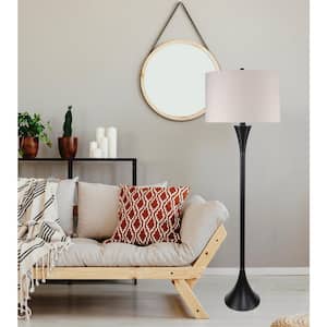 65 in. Oil Rubbed Bronze Floor Lamp with Slim-Line Tapered Body Design and Oatmeal Linen Drum Shade