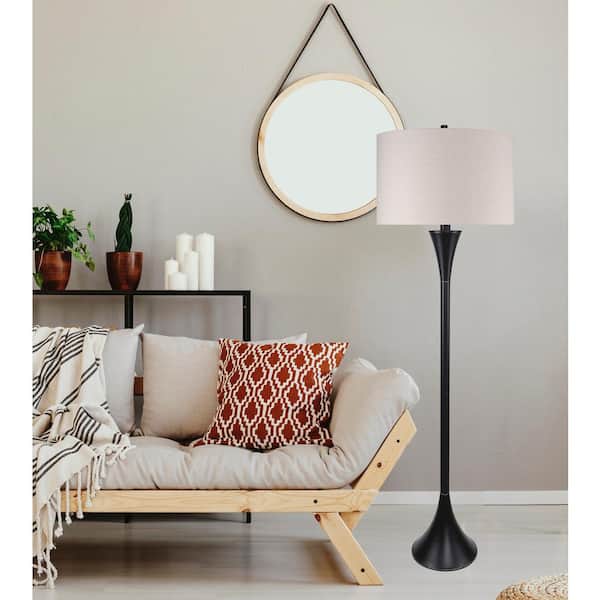 65 in. Oil Rubbed Bronze Floor Lamp with Slim-Line Tapered Body Design and Oatmeal Linen Drum Shade